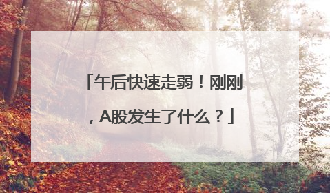 午后快速走弱！刚刚，A股发生了什么？